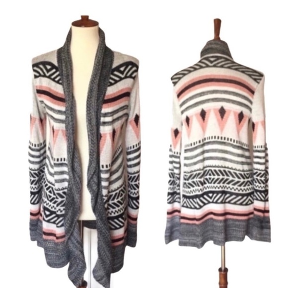 Trilium Sweaters - Trillium Cardigan Boho Long Sleeves Gray Peach Pink S